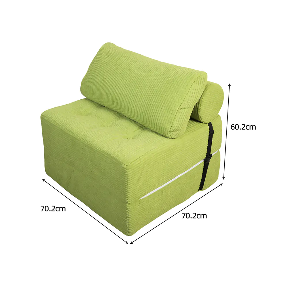 Sofa bergaris hijau dengan tali pengikat